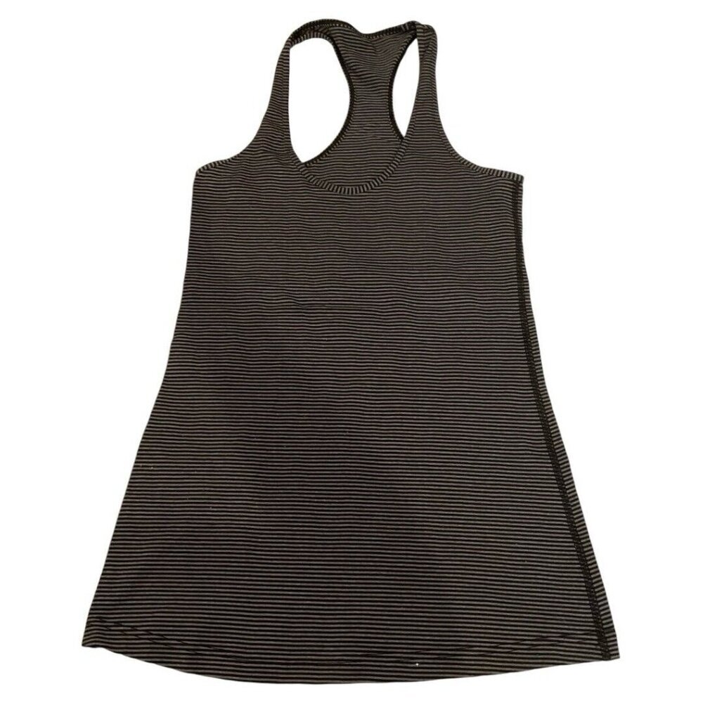 Lululemon Women's Tank Top size 4 Gray Striped Workout Yoga Gym Shirt Racerback
